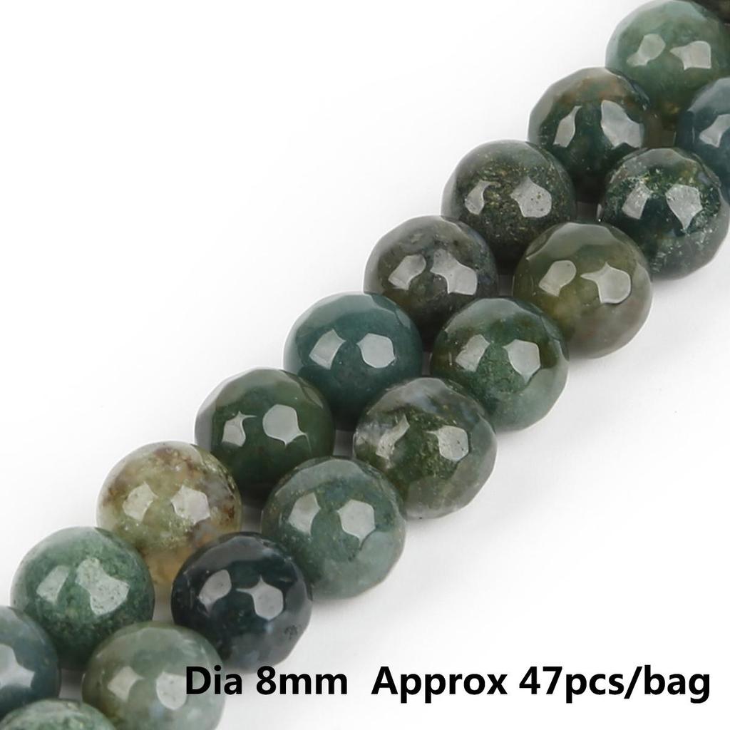 Натуральный мох, трава, агат, камень, граненые круглые бусины для изготовления ювелирных изделий, браслет, сделай сам, нитка для рукоделия, 15 дюймов