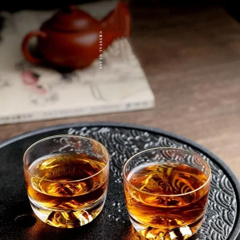 100 мл Стеклянная чашка для вина Sunset Golden Mountain, стеклянные чашки для вина, ретро-японский чай, стеклянная чашка с золотым краем, домашние чашки для чаепития и воды