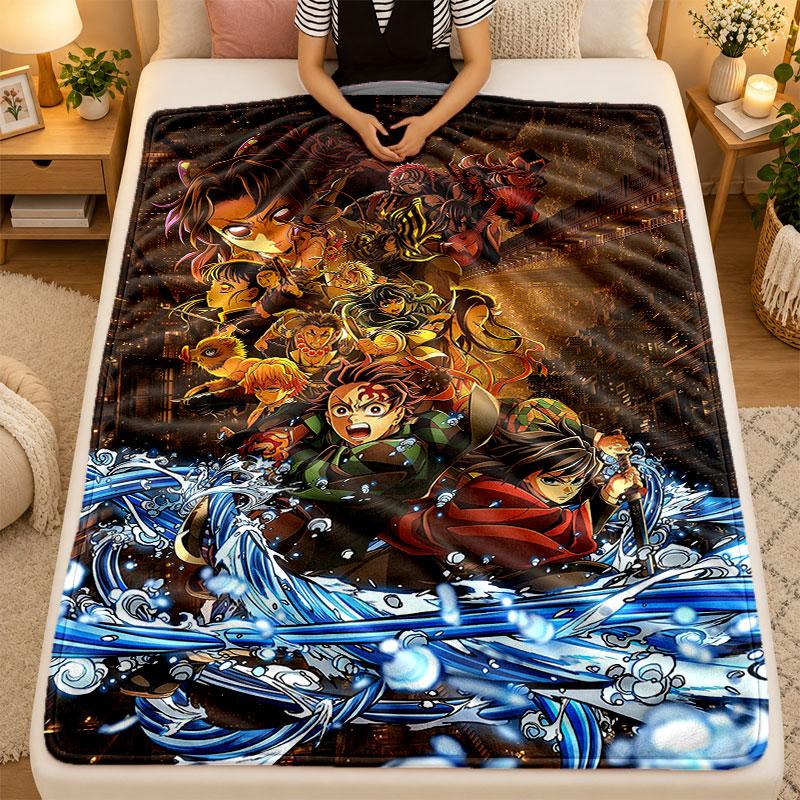 Flannel BlanketDemon Slayer Warm Soft Throw Blanket for Indoor Sofa Bed Living Room Use