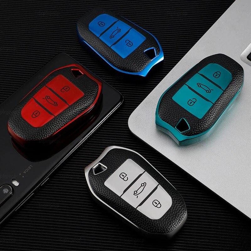 Кожаный чехол для дистанционного ключа автомобиля из ТПУ для Peugeot 308 408 508 2008 3008 4008 5008 Citroen C4 C5 X7 3 кнопки, защитный чехол-держатель