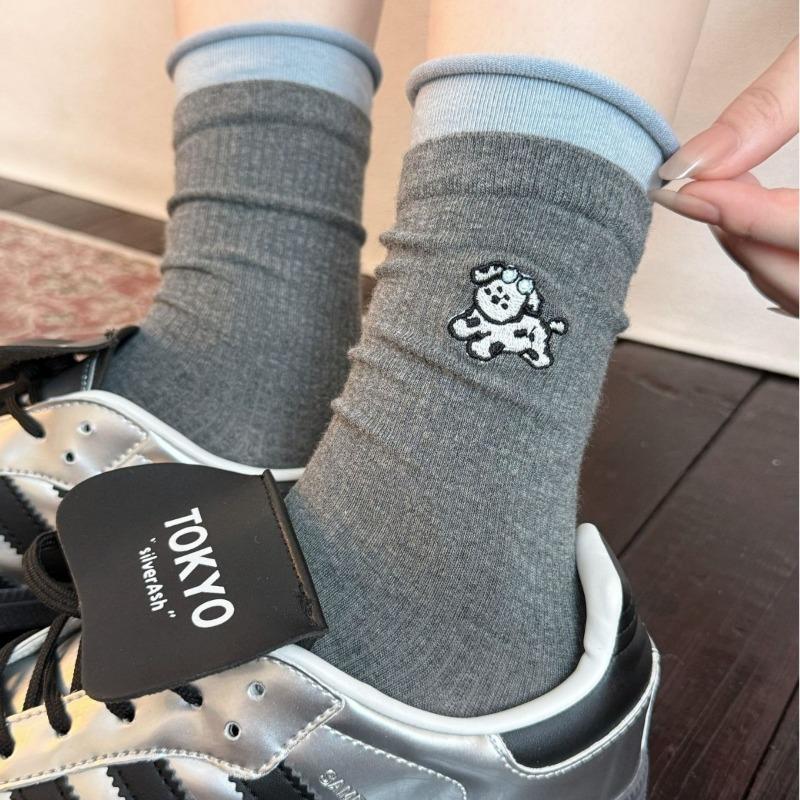 Embroidered Animal Socks Women's Spring and Autumn Cotton Tube Socks Tide Internet Celebrity Stockings Women's Summer Thin