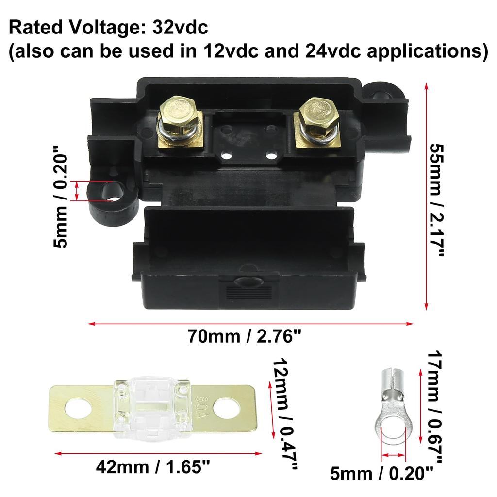 uxcell 80A Fuse Kit 4 ANS Holder 7x80 AMP Fuse 8 Heat Shrink 8 Cable Lugs for Car Dual