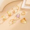 Ingemark 8Pcs/Set Exquisite Luxury Imitation Pearl Open Rings Women Pink Acrylic Rhinestone Heart Ring Couple Jewelry Gifts New