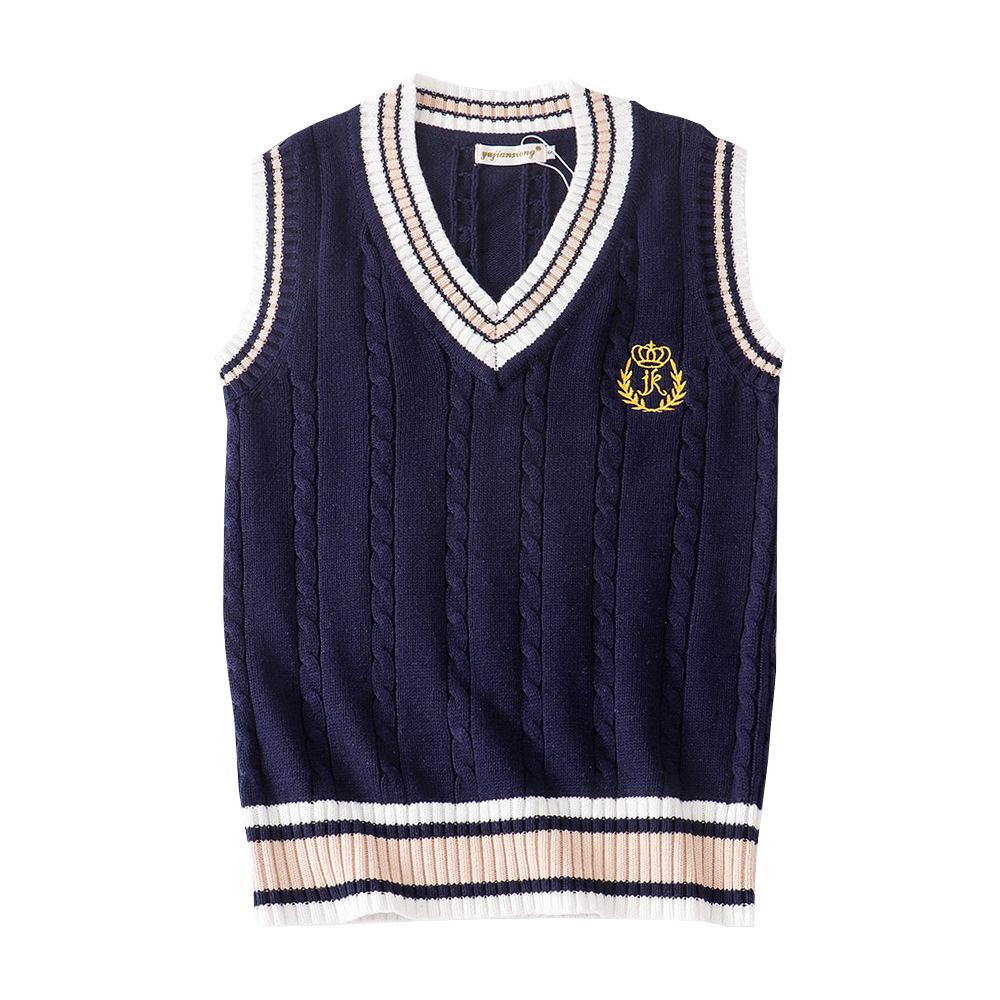 Academy British Style Embroidered V-Neck School Uniform Sweater Vest for Girls - Spring/Autumn