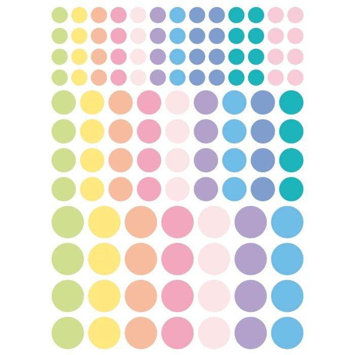 MégaCréa DIY - Gommettes rondes pastel de 1 à 2 cm x 348 pièces