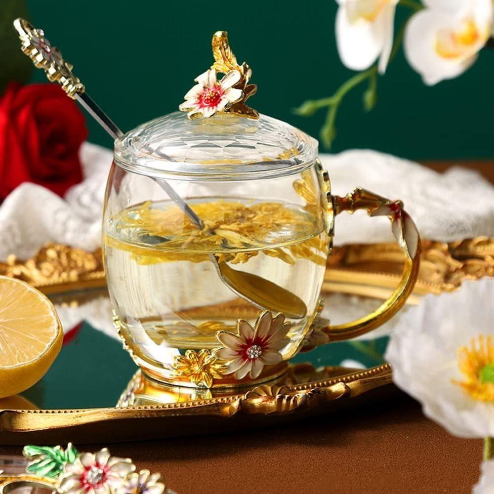 Эмалированный цветок чайная чашка набор тарелок элегантный цветок чайная чашка набор необычные стеклянные кофейные кружки подарок маме