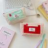 Portable Contrasting Grid Pen Case Dopamine Cute Makeup Bag Casual Cartoon Stationery Box  School