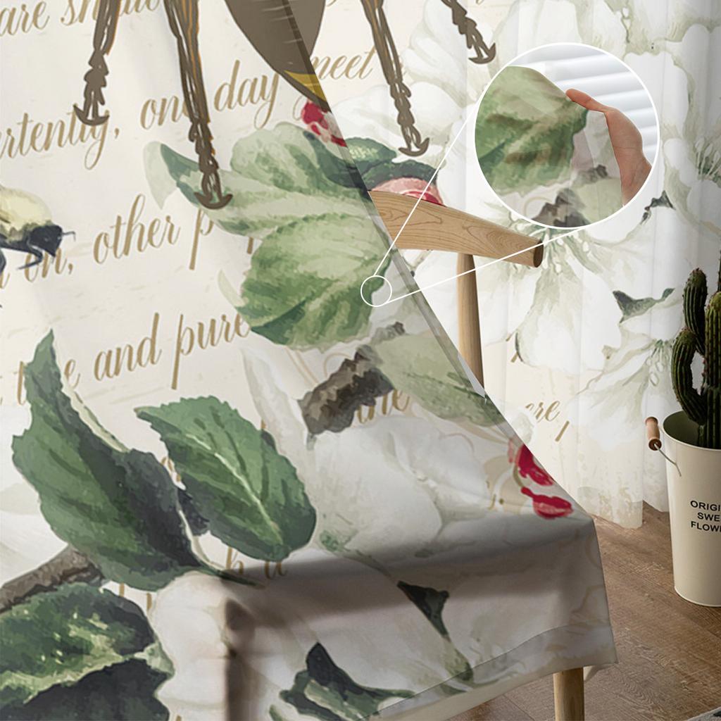 Bee Azalea Retro Flower Tulle Curtains For Living Room Bedroom Decoration Modern Chiffon Sheer Voile Kitchen Window Curtain