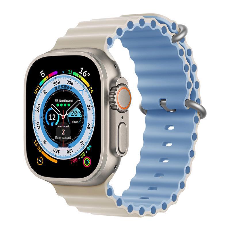 Ремешок для часов Apple Marine: Двухцветный силиконовый ремешок для Apple Watch 8/7/SE/Ultra — идеально подходит для занятий спортом