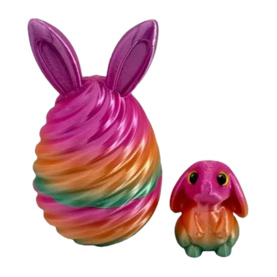 Пасхальное яйцо, напечатанное на 3D-принтере, с мини-кроликом внутри. Спиральное яйцо-кролик, антистресс-игрушка для декора дома и офиса. Наполнитель для пасхальной корзины для детей и взрослых.