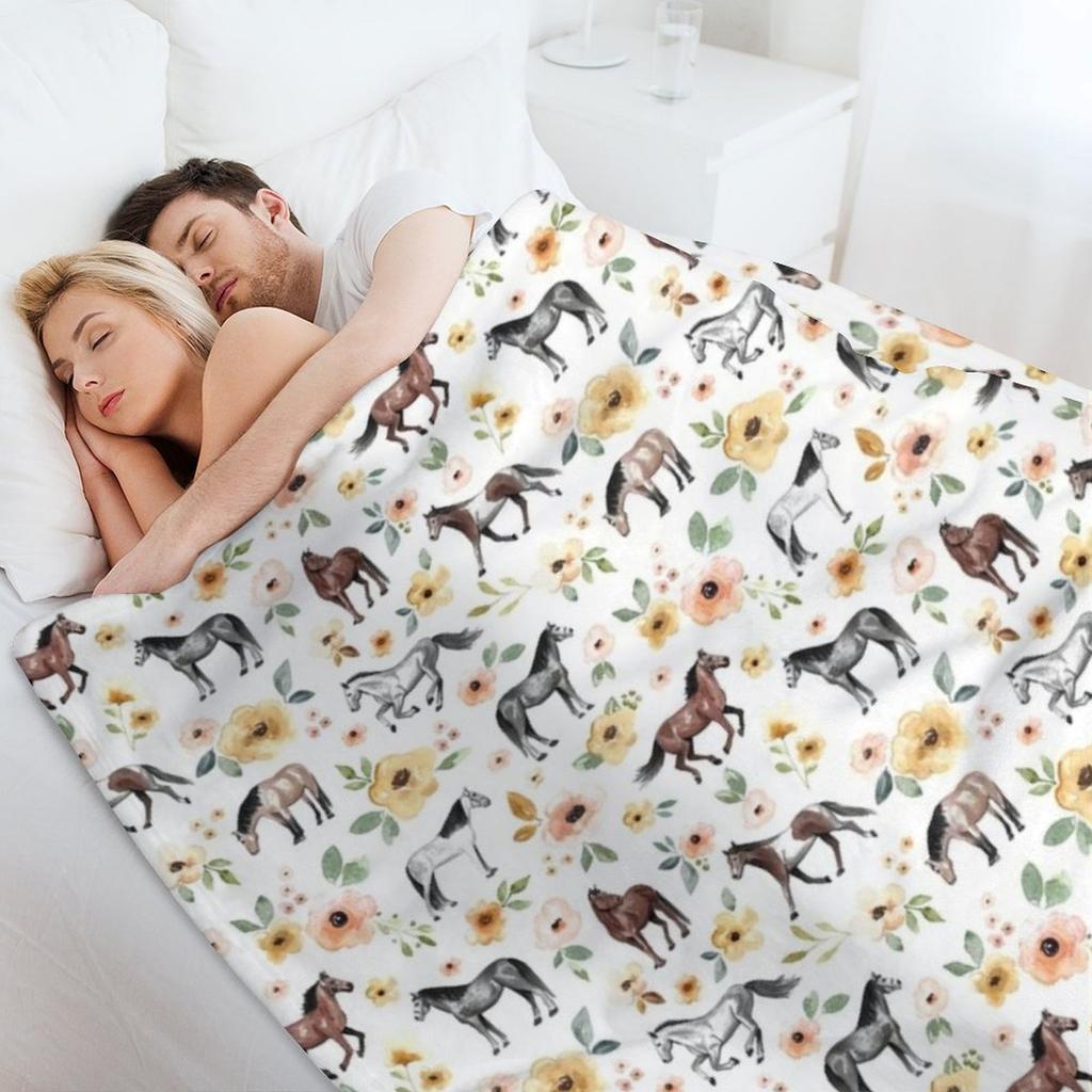 Лошади с желтыми и розовыми цветами, Декор лошади, Акварельное цветочное покрывало для дивана, сна, кровати, Модные пушистые одеяла с ворсом