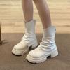 White Short Boots Women's Thick-soled Small Height-increasing Thin Boots 2025 New Pleated Trouser Tube Boots V-mouth Martin Boots