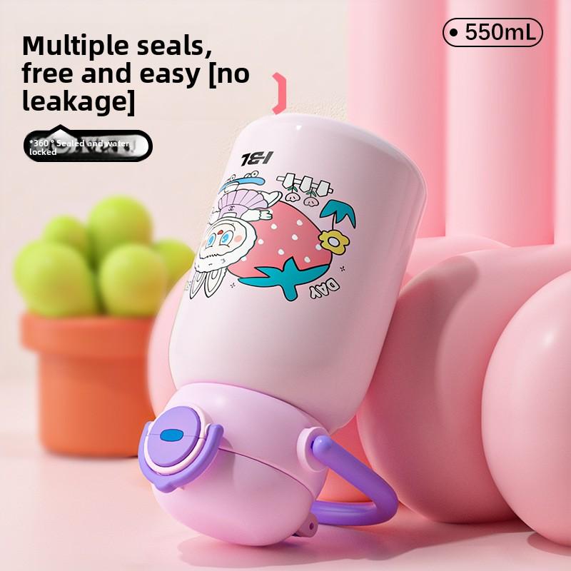 Милая мультяшная детская чашка-термос большой вместимости, с высокой ценностью, с двойной соломинкой для питья, портативная уличная чашка для воды для мальчиков и девочек