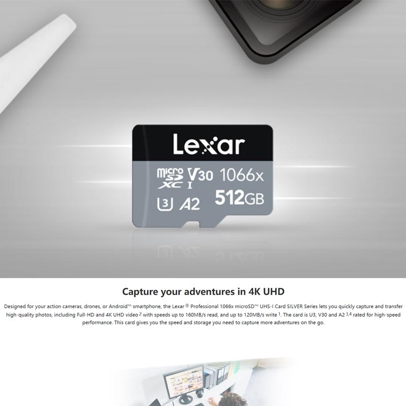Lexar Профессиональные камеры 1066x 4K, дроны, видео Full-HD и 4K UHD, карта памяти TF 64/128/256 ГБ