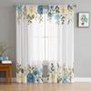 Spring Watercolor Flowers Sheer Window Curtains For Living Room Kitchen Children Bedroom Voile Hanging Curtain