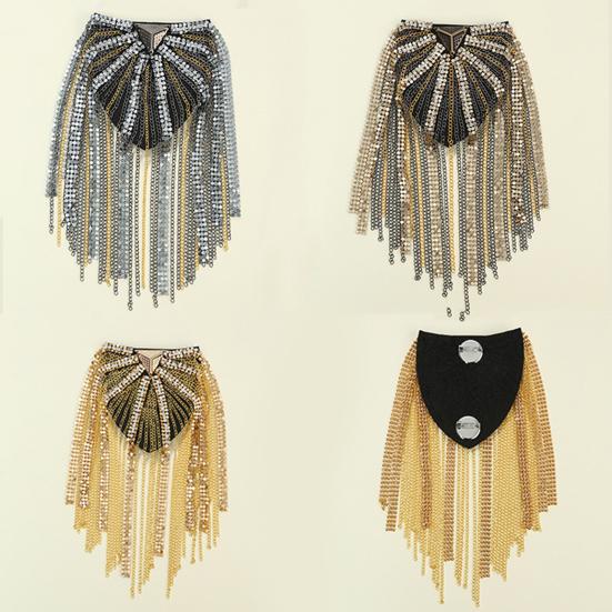 Shoulder Epaulet Long Tassels Metal Sequins Rhinestone DIY Elegant Men Women Shoulder Board Badge Brooch Business Suit Accessories