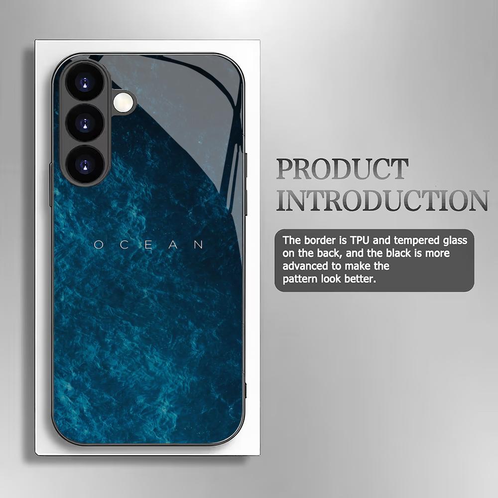 Синий океан закаленное стекло чехол для телефона подходит для Samsung Galaxy S26 S25 S24 S23 S22 S20 FE/Ultra/Plus ударопрочная задняя крышка