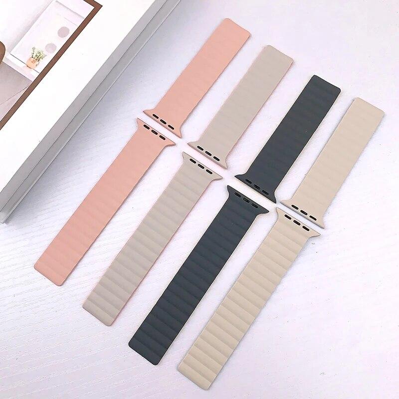 Ремешок для Apple Watch Band 44 мм, 40 мм, 45 мм, 41 мм, 42 мм, 38 мм, силиконовый браслет с магнитной петлей iWatch Series 8 7 Ultra 3 5 6 SE