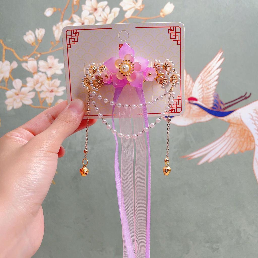 Hanchen Ancient Style Hair Accessories for Girls - Tassel Hairpin, Hanfu Ribbon Clip, Princess Duckbill Clip