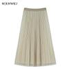 2023 Autumn/Winter Double-Sided Pleated A-Line Midi Skirt for Women