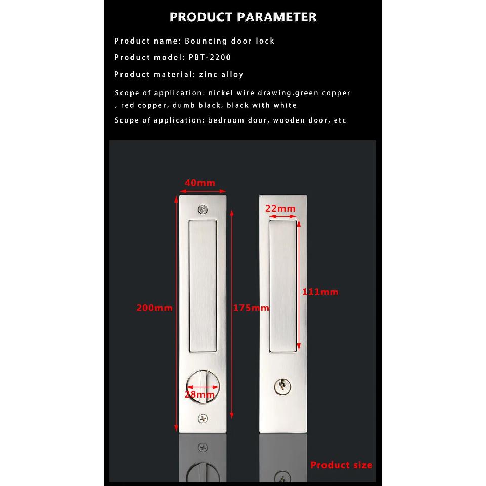New sliding door lock, sliding door, wooden door, bathroom, bedroom, double-sided spring embedded folding door hook clasps