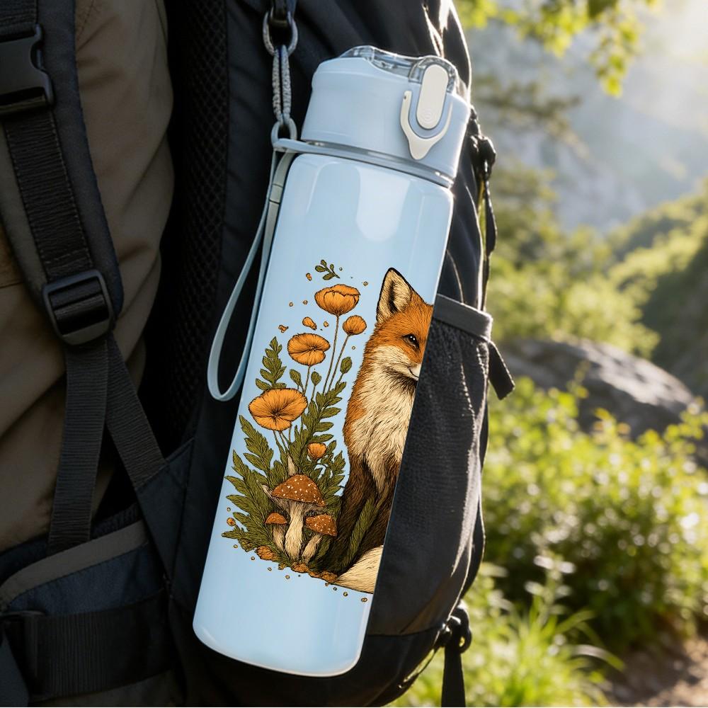 1PC Fox Floral Autumn Scene Print 750ml Color Plastic Sports Water Bottle Leakproof Flip Straw Lid Suitable for Sports Office Home Use