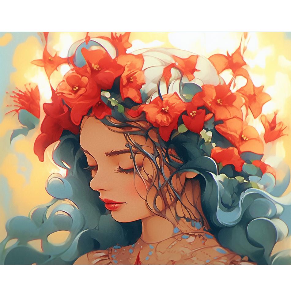 Рамка «сделай сам», картина по номерам для стартового набора, женская мультяшная фигурка, изображение по номерам для взрослых, подарок «сделай сам», 40x50 см