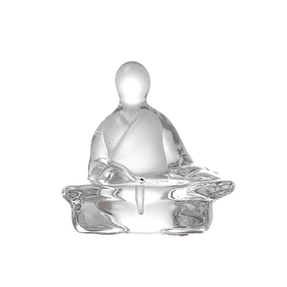 Finely Carved Glass Zen Buddha Statue Retro Transparent Tea Ceremony Ornaments Mini Delicate Crystal Ornament Office