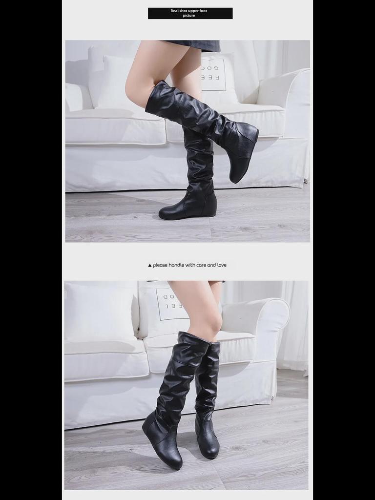 Женские сапоги большого размера с круглым носком - осень/зима, плоская подошва, с увеличением высоты