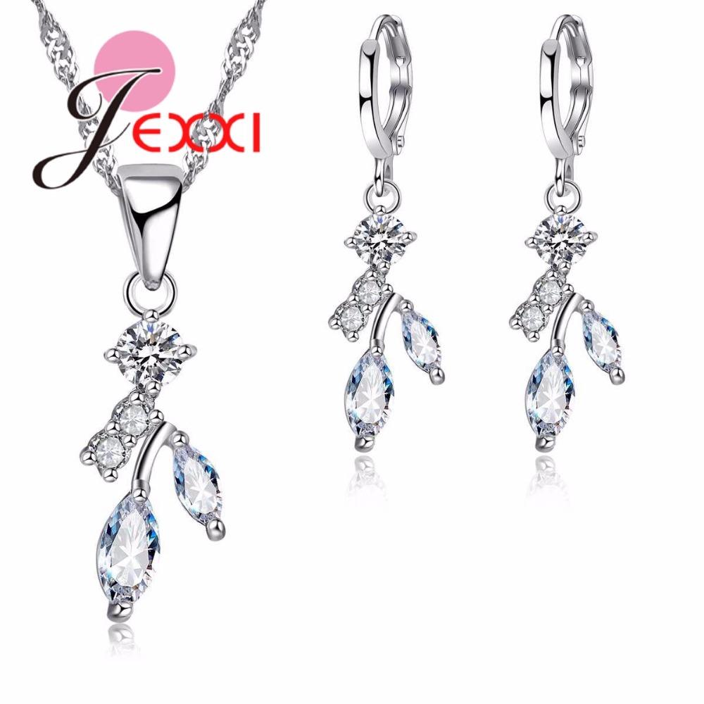 925 Sterling Silver Color Water Drop Wedding Jewelry Set For Women White Cubic Zirconia Earrings Necklace Pendant Jewelry Set