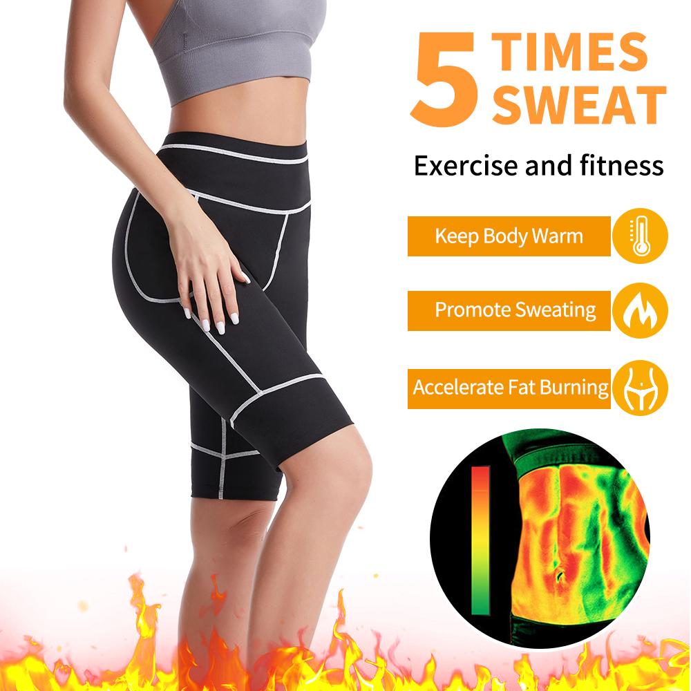 Женские спортивные шорты для сауны с карманами для тренировок Брюки для похудения Брюки для тренировок в тренажерном зале Брюки для тренировок Талия Cincher Thermo Body Shaper Леггинсы для бега