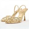 Fashion Sexy Gold Narrow Band High-heel Sandals Women Luxury Rhinestone Decorated Brand Designer Shoes Cozy Elegant Evening Dress Shoes