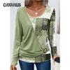 Spring and Autumn Women's Blouse Printed Solid Color Splicing Casual Long Sleeve T-Shirt