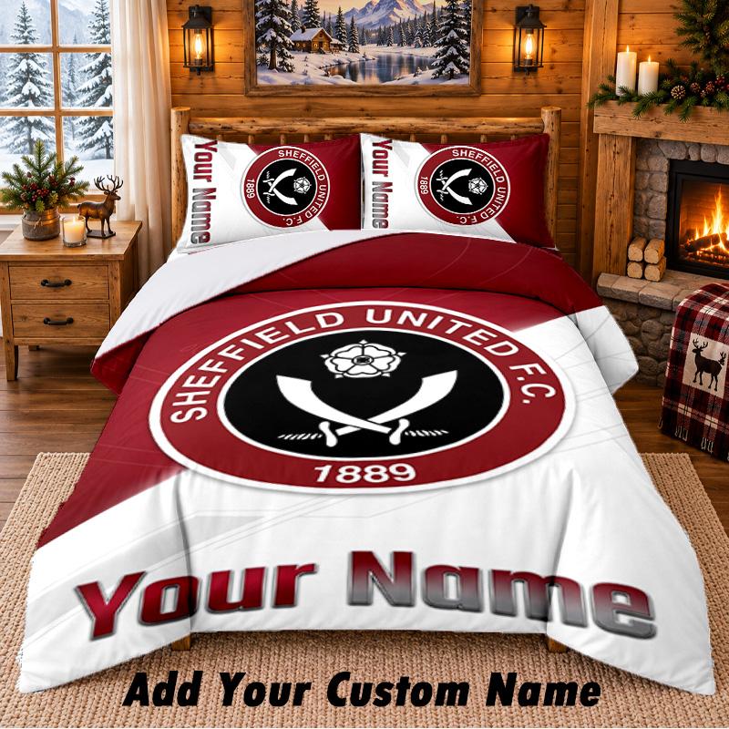 Sheffield United FC Pattern Bedding 3Pcs Set Custom Name, Bed Sheet And Pillowcases For Home Bedroom