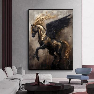 Современный мифологический дружелюбный Пегас, холст, картина, летающие крылья, лошадь, постер, настенные художественные фотографии, домашний декор, Куадрос