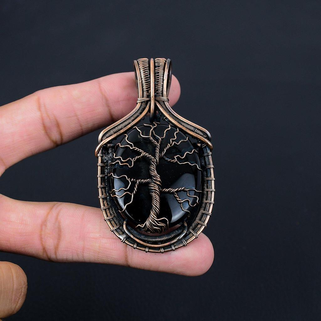 Древо жизни, черный оникс, драгоценный камень, чистая медная проволока, обернутая ювелирным кулоном ручной работы