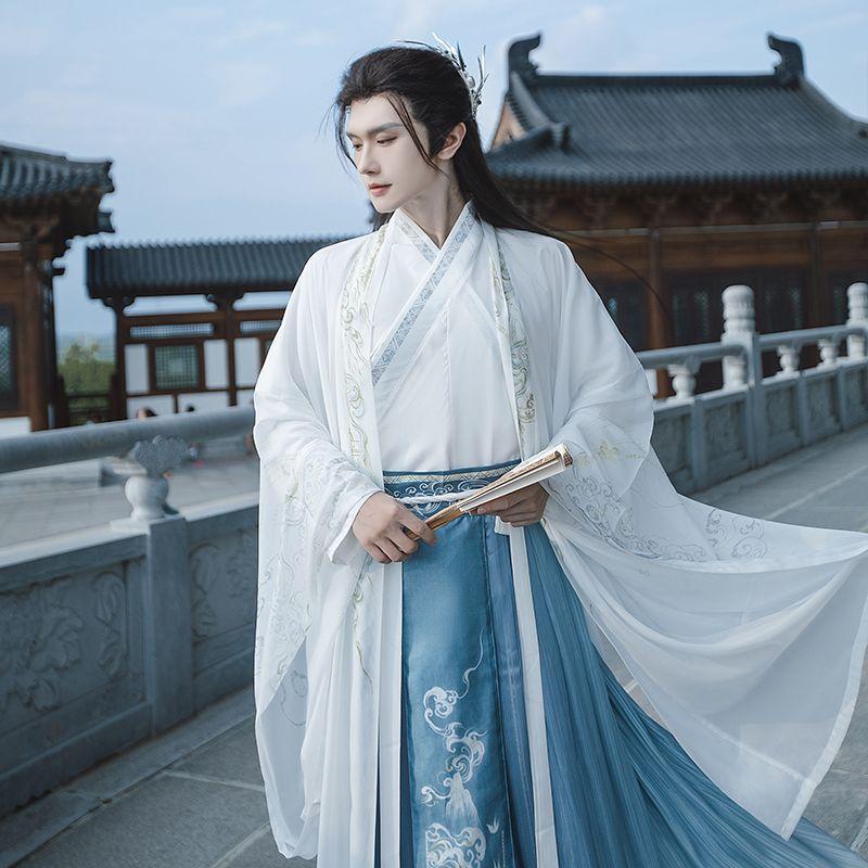 Китайская династия Вэй и Цзинь в стиле ханьфу, двухцветная градиентная юбка длиной до талии для мужчин и женщин