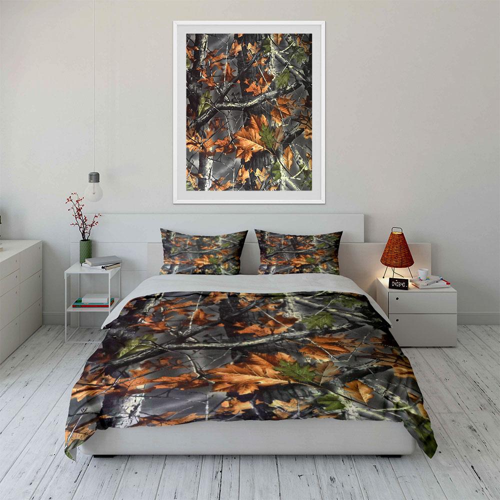 Autumn Camouflage Outdoor Gear Set kid's and adults' bedroom decor, Exquisite three-piece bedding set gift