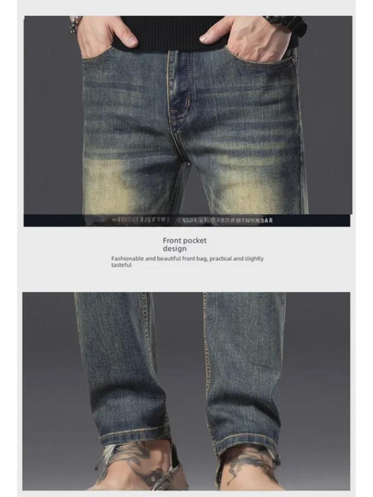 2023 Мужские высококачественные облегающие эластичные джинсы с потертостями — модные и универсальные повседневные брюки на осень/зиму