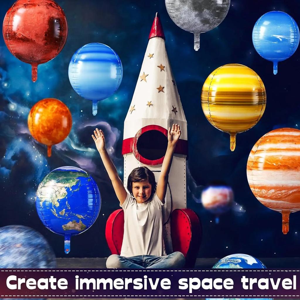 10pcs 22inch Solar System Balloon, 3D Helium Foil Planet Balloon, Moon Balloon, Earth Balloon, Sun Balloon, Mercury, Mars