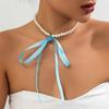 Goth Imitation-Pearl Women Wed Ribbon Bowknot Accessories Choker Necklace Ingemark Elegant Black Velvet