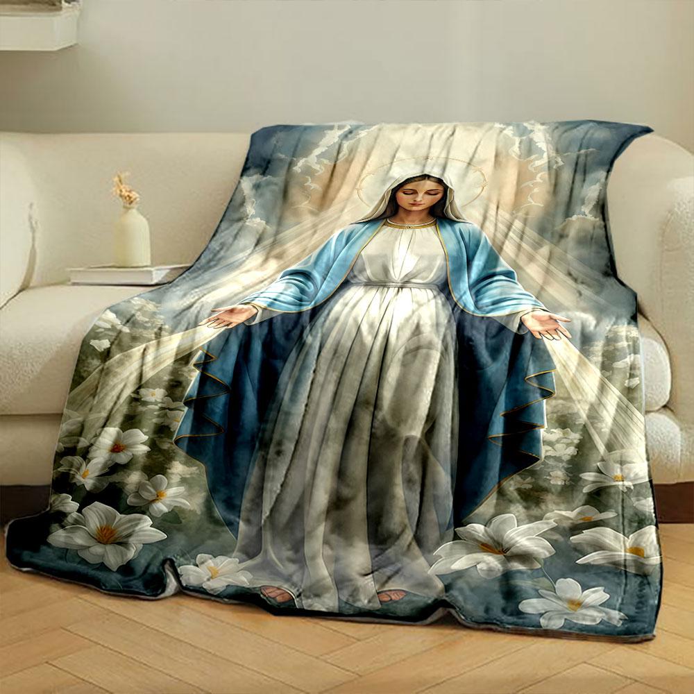 Sacred Religious Floral Throw Blanket Printed Blanket for Living Room Bed Couch lunch break Soft Cozy Blanket for Friend's festival Gift