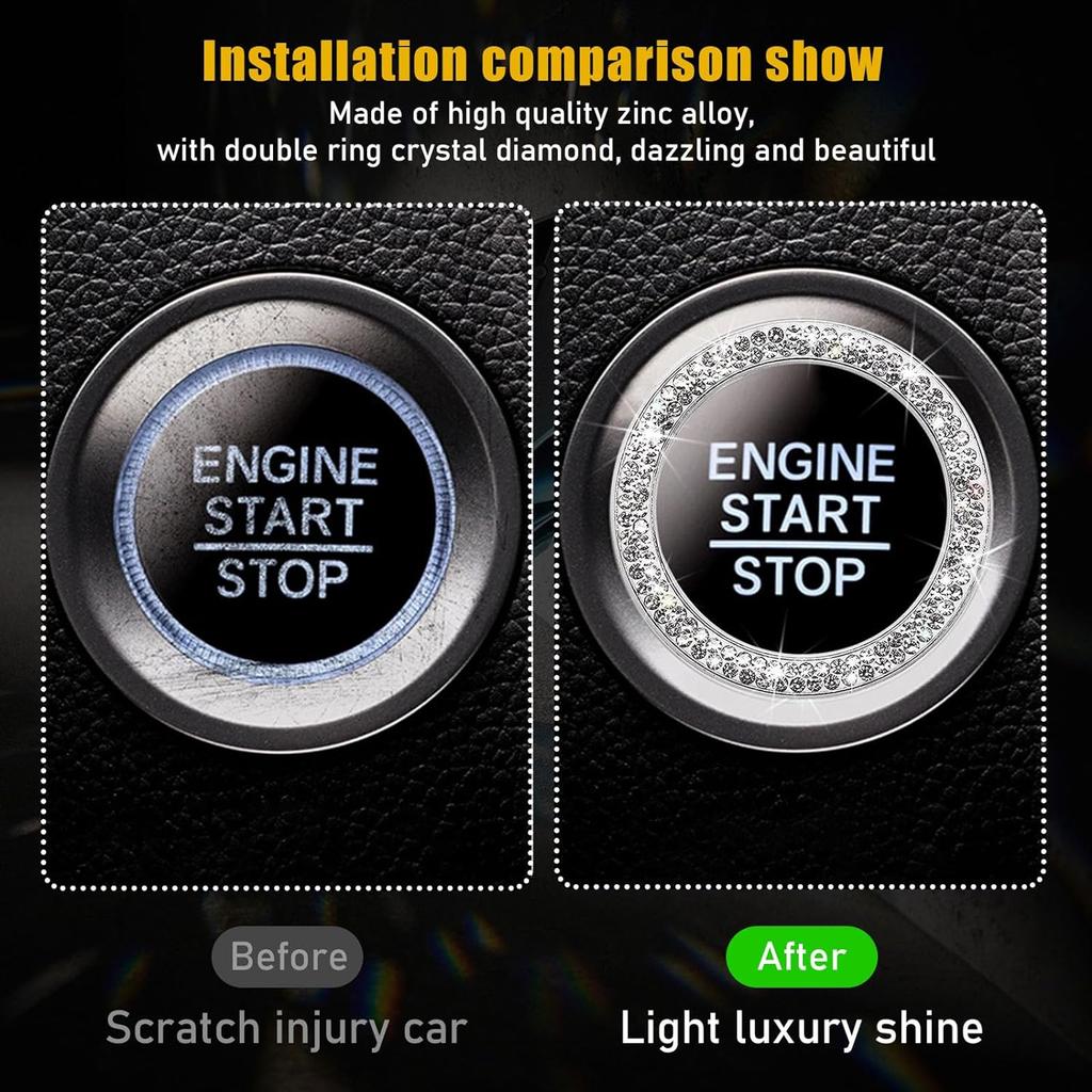Блестящий кристалл с двойными стразами, декоративное кольцо для запуска двигателя автомобиля, сверкающая наклейка на кнопку запуска, ключ зажигания и; Ручка Кольцо Украшение, Bling