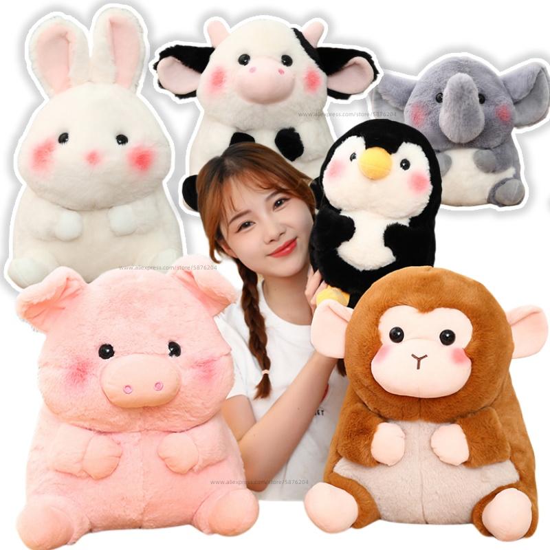 Kawaii Big Ball Animals Stuffed Bunny Pink Pig Monkey Elephant Penguin Hug Cuddly Plushie Toys Ferry Plush Soft Doll for Girl