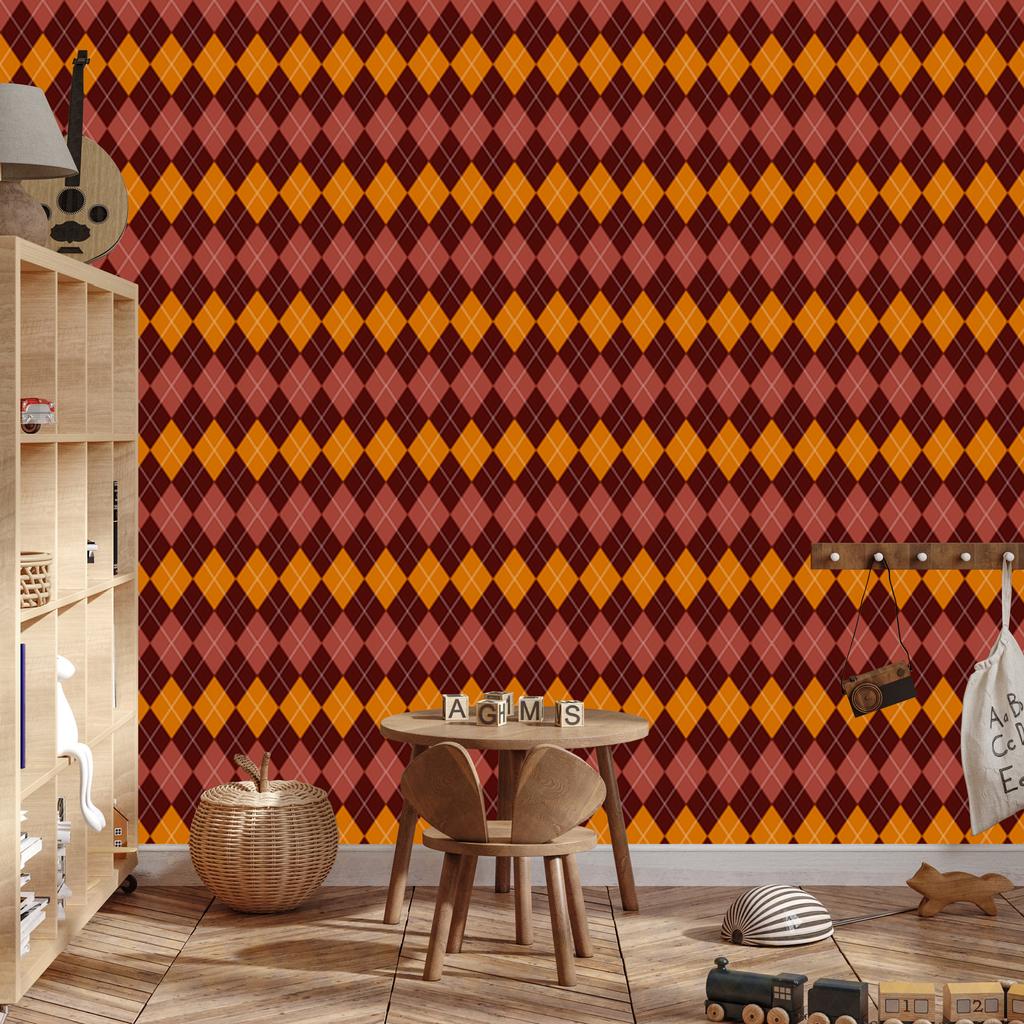 Autumn Checkered Burgundy and Red Wallpaper for Living Room and Bedroom 50x1000