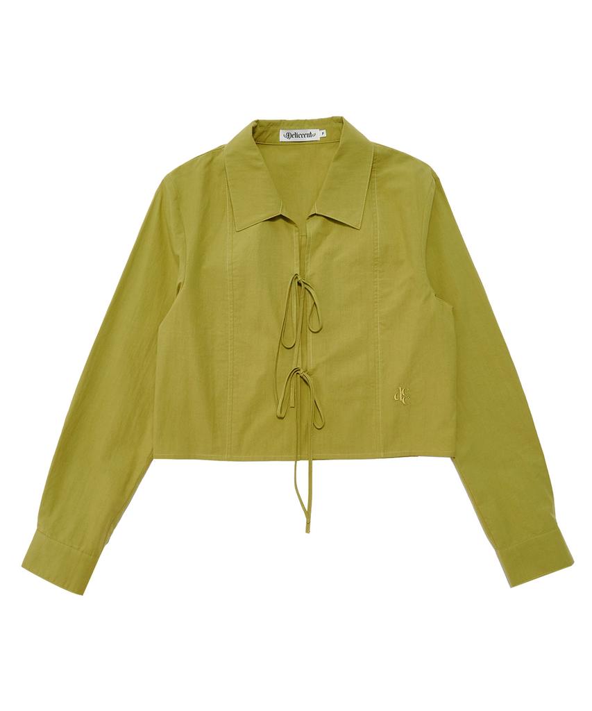DELICCENT Ribbon Crop Shirt [Olive Green]