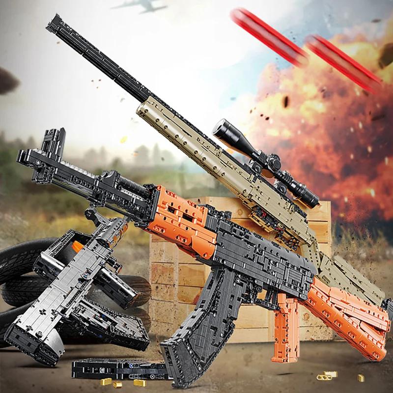 Винтовка АК47 Снайперская винтовка AWM Сборные строительные блоки Военная модель MOC Армейская серия огнестрельного оружия Кирпичики Детская игрушка Подарок для мальчика на праздник