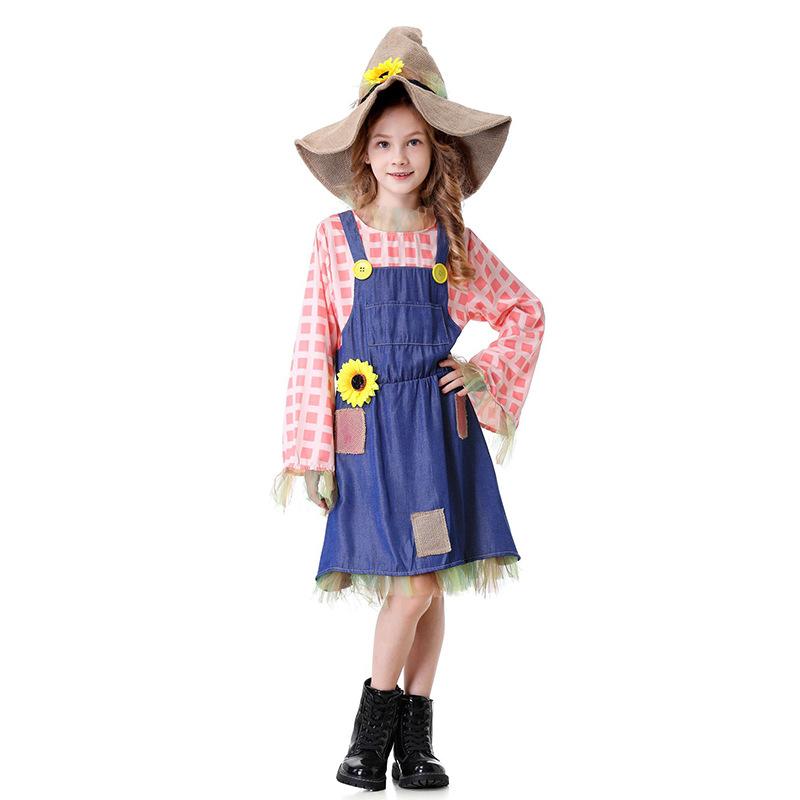 Halloween Parent-Child Dress Plaid Girl Strap Skirt Wizard of Oz Scarecrow Performance Dress