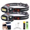 Суперяркий мини-налобный фонарь LED, перезаряжаемый от USB, с аккумулятором 18650, двойной источник света, для наружного кемпинга, охоты