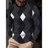 Geometric Pattern Print Men's Tshirts Long Sleeve Tees Round Neck Casual Pullover Men's Clothing Plus Size, Christmas Holiday Fashion Tee